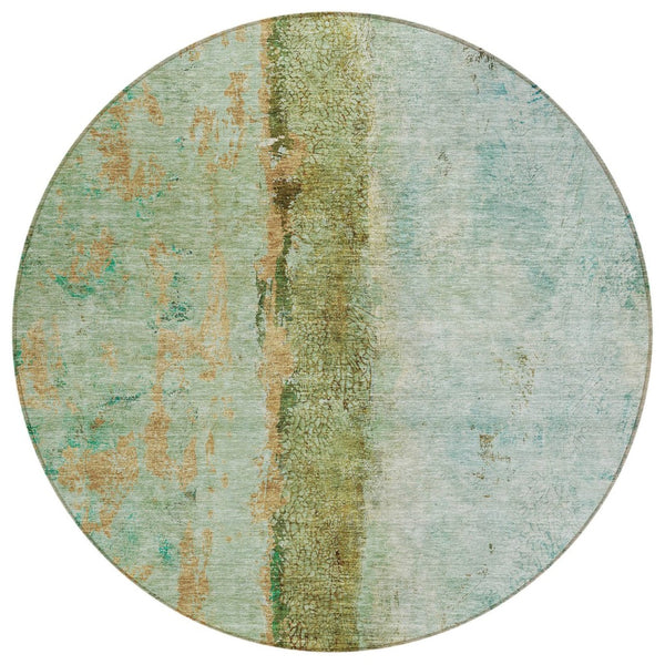HomeRoots 5' Modern Abstract Olive Green and Blue Area Rug - Washable Indoor Outdoor Rug for Versatile Spaces 8' Round 578036