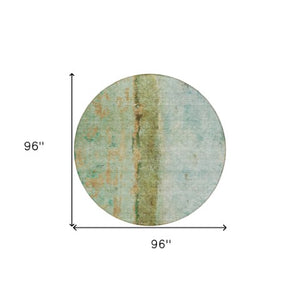 Homeroots 3' Blue And Gold Abstract Washable Rug - Versatile Indoor Outdoor Area Rug For Home And Patio Decor 8' Round Polyester 578036