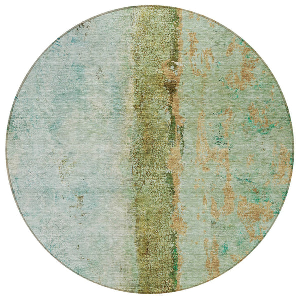 Homeroots 3' Blue And Gold Abstract Washable Rug - Versatile Indoor Outdoor Area Rug For Home And Patio Decor 8' Round Polyester 578036