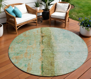 Homeroots 3' Blue And Gold Abstract Washable Rug - Versatile Indoor Outdoor Area Rug For Home And Patio Decor 8' Round Polyester 578036