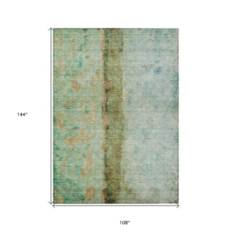 Homeroots 3' Blue And Gold Abstract Washable Rug - Versatile Indoor Outdoor Area Rug For Home And Patio Decor 9' X 12' Polyester 578038