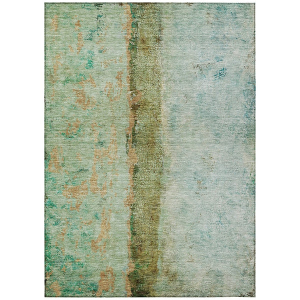 HomeRoots 5' Modern Abstract Olive Green and Blue Area Rug - Washable Indoor Outdoor Rug for Versatile Spaces 10' X 14' 578039