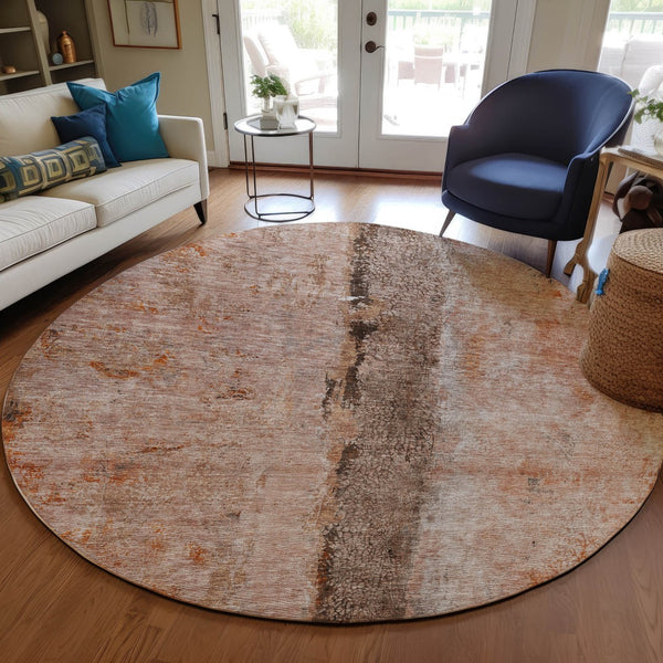 Homeroots 3' Blue And Gold Abstract Washable Rug - Versatile Indoor Outdoor Area Rug For Home And Patio Decor 8' Round Polyester 578042