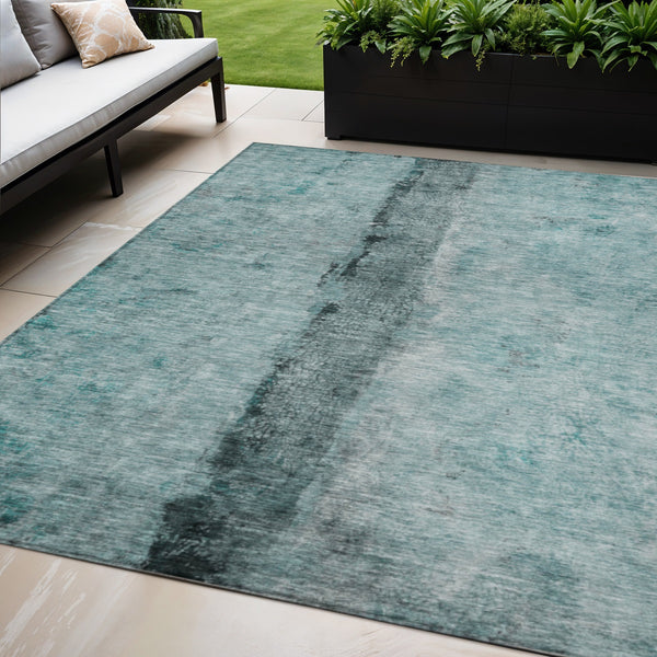 Homeroots 3' Blue And Gold Abstract Washable Rug - Versatile Indoor Outdoor Area Rug For Home And Patio Decor 5' X 8' Polyester 578059