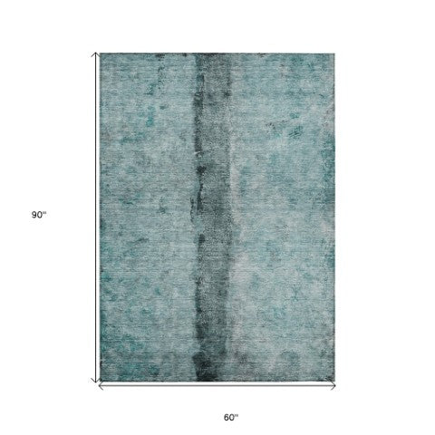 Homeroots 3' Blue And Gold Abstract Washable Rug - Versatile Indoor Outdoor Area Rug For Home And Patio Decor 5' X 8' Polyester 578059