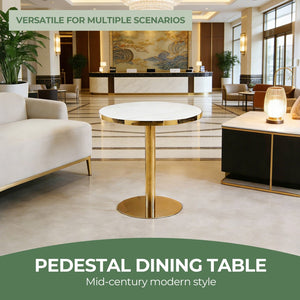 English Elm 31.5inch Tulip Pedestal Round Dining Table White Ceramic Top Mid-century Modern Seats Six W3766P436155