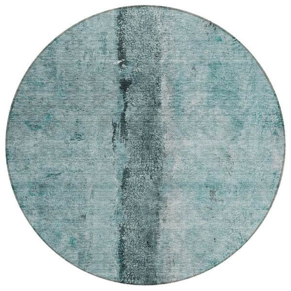HomeRoots 5' Teal Blue Aqua Charcoal Abstract Washable Area Rug for Indoor and Outdoor Spaces, Durable Design 8' Round 578060