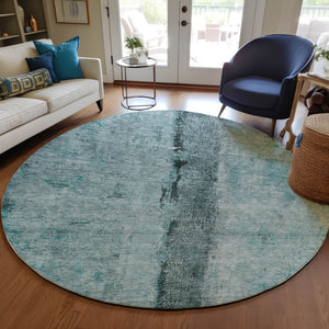 Homeroots 3' Blue And Gold Abstract Washable Rug - Versatile Indoor Outdoor Area Rug For Home And Patio Decor 8' Round Polyester 578060