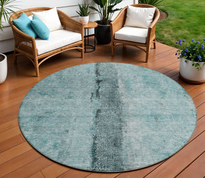 Homeroots 3' Blue And Gold Abstract Washable Rug - Versatile Indoor Outdoor Area Rug For Home And Patio Decor 8' Round Polyester 578060