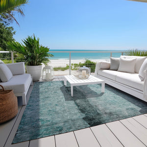 Homeroots 3' Blue And Gold Abstract Washable Rug - Versatile Indoor Outdoor Area Rug For Home And Patio Decor 8' X 10' Polyester 578061