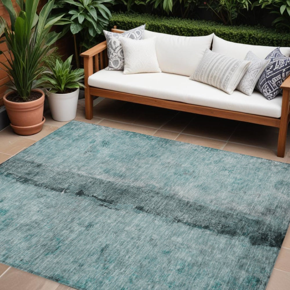 HomeRoots 9' Contemporary Abstract Area Rug in Teal Blue and Aqua – Durable, Washable for Indoor & Outdoor Use 9' X 12' 578062