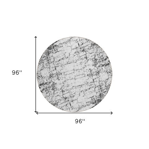 Homeroots 3' Stylish Black, White & Gray Abstract Washable Area Rug For Indoor & Outdoor Spaces 8' Round Polyester 578066