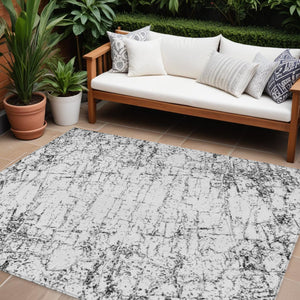 Homeroots 3' Stylish Black, White & Gray Abstract Washable Area Rug For Indoor & Outdoor Spaces 8' X 10' Polyester 578067