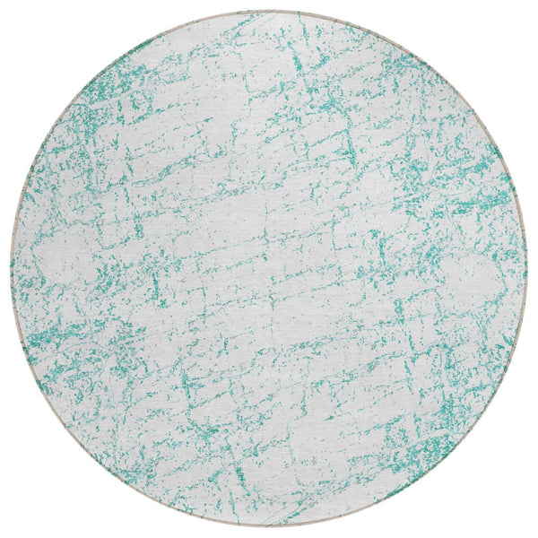 HomeRoots 5' Teal Blue and Ivory Abstract Indoor Outdoor Area Rug - Durable, Machine Washable, Modern Design 8' Round 578090