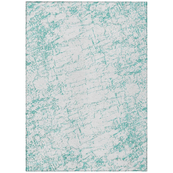 HomeRoots 9' Teal Blue and Ivory Abstract Area Rug - Modern Washable Design for Indoor and Outdoor Spaces 9' X 12' 578092