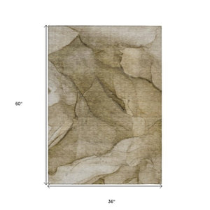 Homeroots 3' Stylish Brown Beige Taupe Abstract Washable Area Rug For Indoor And Outdoor Spaces, Durable Design 3' X 5' Polyester 578094