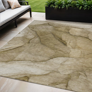 Homeroots 3' Stylish Brown Beige Taupe Abstract Washable Area Rug For Indoor And Outdoor Spaces, Durable Design 5' X 8' Polyester 578095
