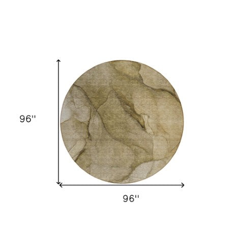 Homeroots 3' Stylish Brown Beige Taupe Abstract Washable Area Rug For Indoor And Outdoor Spaces, Durable Design 8' Round Polyester 578096