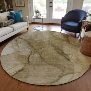 Homeroots 3' Stylish Brown Beige Taupe Abstract Washable Area Rug For Indoor And Outdoor Spaces, Durable Design 8' Round Polyester 578096