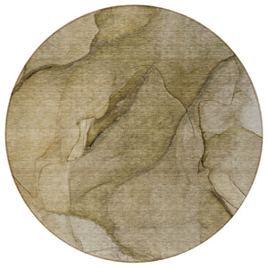 Homeroots 3' Stylish Brown Beige Taupe Abstract Washable Area Rug For Indoor And Outdoor Spaces, Durable Design 8' Round Polyester 578096
