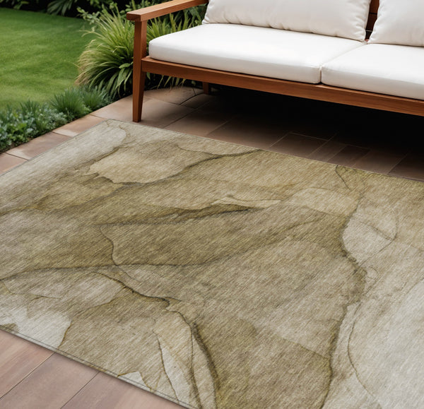 Homeroots 3' Stylish Brown Beige Taupe Abstract Washable Area Rug For Indoor And Outdoor Spaces, Durable Design 8' X 10' Polyester 578097