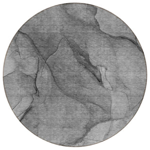 HomeRoots 5' Modern Abstract Gray and Charcoal Area Rug - Durable, Washable Design for Indoor & Outdoor Use 8' Round 578102