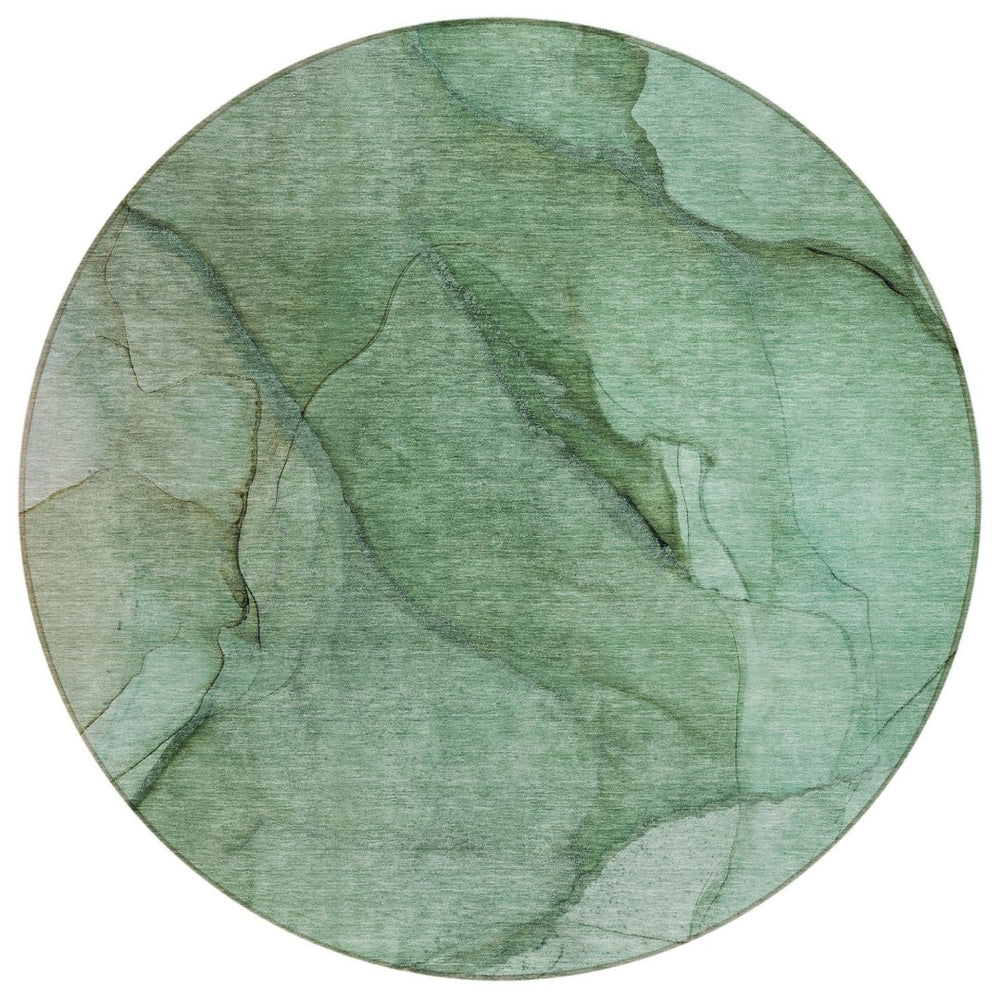 HomeRoots 5' Green and Sage Abstract Area Rug - Stylish, Washable, Indoor/Outdoor, Durable for High-Traffic Areas 8' Round 578108