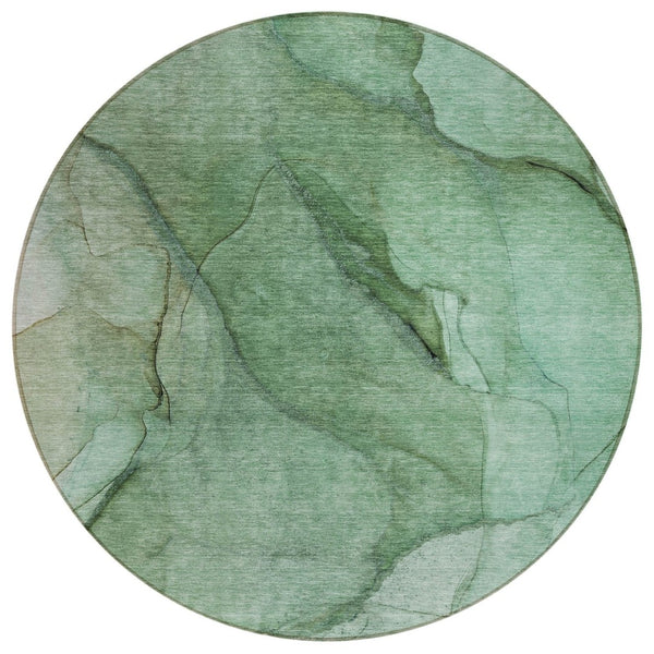 HomeRoots 5' Green and Sage Abstract Area Rug - Stylish, Washable, Indoor/Outdoor, Durable for High-Traffic Areas 8' Round 578108
