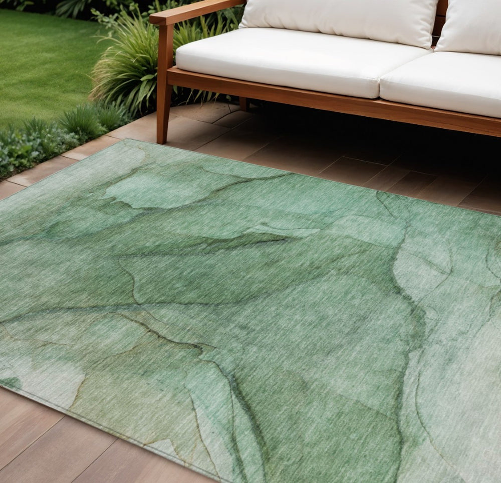 HomeRoots 9' Green and Sage Abstract Area Rug - Modern Washable Design for Indoor and Outdoor Durability 9' X 12' 578110