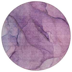 HomeRoots 5' Abstract Purple Lilac and Lavender Area Rug - Machine Washable, Durable for Indoor & Outdoor Use 8' Round 578114