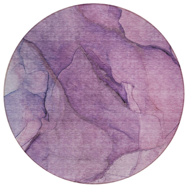 HomeRoots 5' Abstract Purple Lilac and Lavender Area Rug - Machine Washable, Durable for Indoor & Outdoor Use 8' Round 578114
