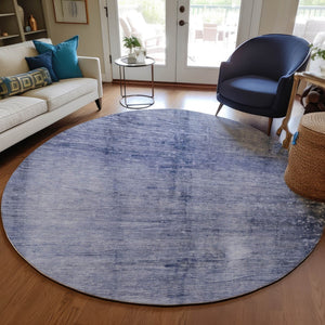 Homeroots 3' Navy Blue And Sky Blue Abstract Washable Area Rug – Perfect For Indoor Or Outdoor Spaces! 8' Round Polyester 578120