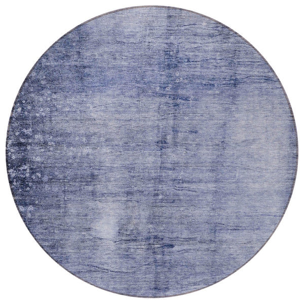Homeroots 3' Navy Blue And Sky Blue Abstract Washable Area Rug – Perfect For Indoor Or Outdoor Spaces! 8' Round Polyester 578120