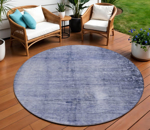 Homeroots 3' Navy Blue And Sky Blue Abstract Washable Area Rug – Perfect For Indoor Or Outdoor Spaces! 8' Round Polyester 578120