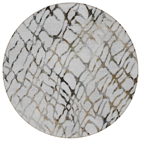 HomeRoots 5' Stylish Silver Gray and Charcoal Abstract Area Rug - Durable, Washable, Perfect for Indoor or Outdoor Spaces 8' Round 578132