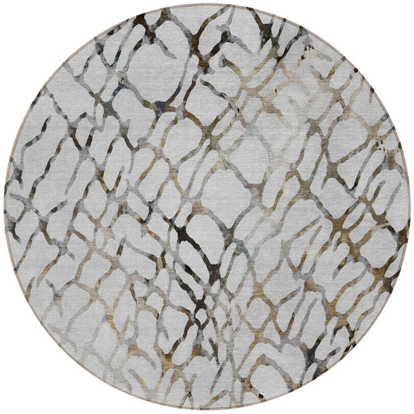 Homeroots 3' Stylish Silver Gray & Charcoal Abstract Washable Area Rug For Indoor & Outdoor Spaces 8' Round Polyester 578132