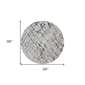 Homeroots 3' Stylish Silver Gray & Charcoal Abstract Washable Area Rug For Indoor & Outdoor Spaces 8' Round Polyester 578132