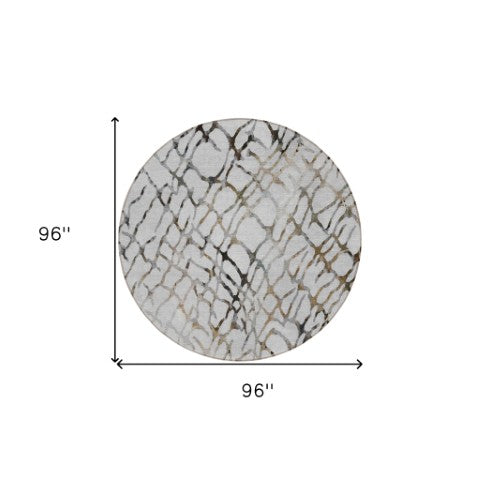 Homeroots 3' Stylish Silver Gray & Charcoal Abstract Washable Area Rug For Indoor & Outdoor Spaces 8' Round Polyester 578132