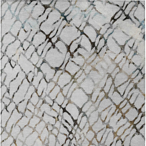 Homeroots 3' Stylish Silver Gray & Charcoal Abstract Washable Area Rug For Indoor & Outdoor Spaces 9' X 12' Polyester 578134