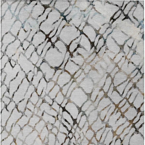 Homeroots 3' Stylish Silver Gray & Charcoal Abstract Washable Area Rug For Indoor & Outdoor Spaces 9' X 12' Polyester 578134