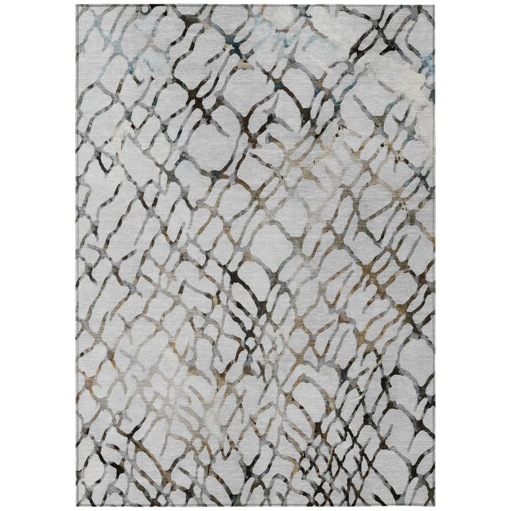 HomeRoots 9' Modern Abstract Washable Area Rug in Silver Gray and Charcoal for Indoor Outdoor Spaces 9' X 12' 578134