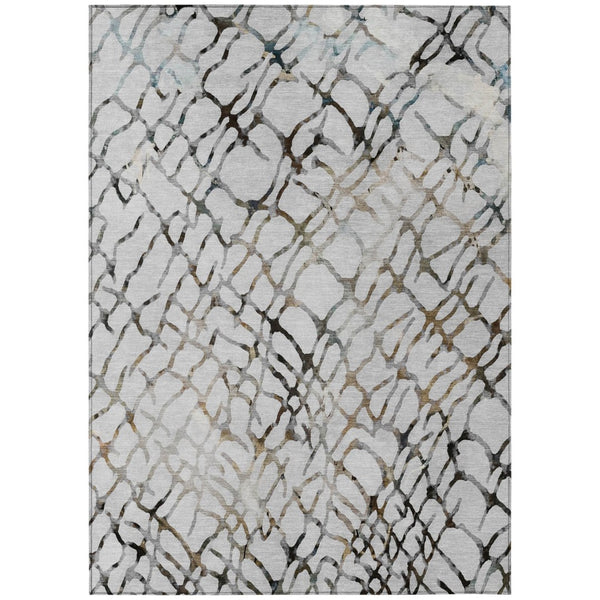 HomeRoots 9' Modern Abstract Washable Area Rug in Silver Gray and Charcoal for Indoor Outdoor Spaces 9' X 12' 578134