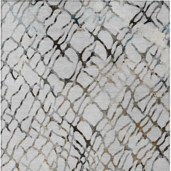 Homeroots 3' Stylish Silver Gray & Charcoal Abstract Washable Area Rug For Indoor & Outdoor Spaces 10' X 14' Polyester 578135