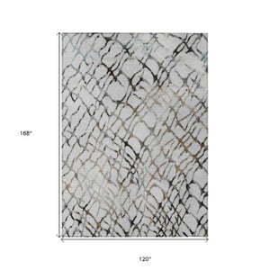 Homeroots 3' Stylish Silver Gray & Charcoal Abstract Washable Area Rug For Indoor & Outdoor Spaces 10' X 14' Polyester 578135
