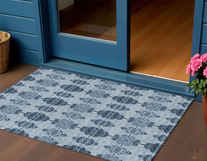 Homeroots 3' Stylish Navy Blue Moroccan Area Rug - Washable Indoor/Outdoor Design For High Traffic Spaces 3' X 5' Polyester 578136