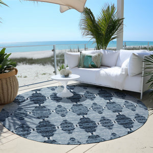 Homeroots 3' Stylish Navy Blue Moroccan Area Rug - Washable Indoor/Outdoor Design For High Traffic Spaces 8' Round Polyester 578138