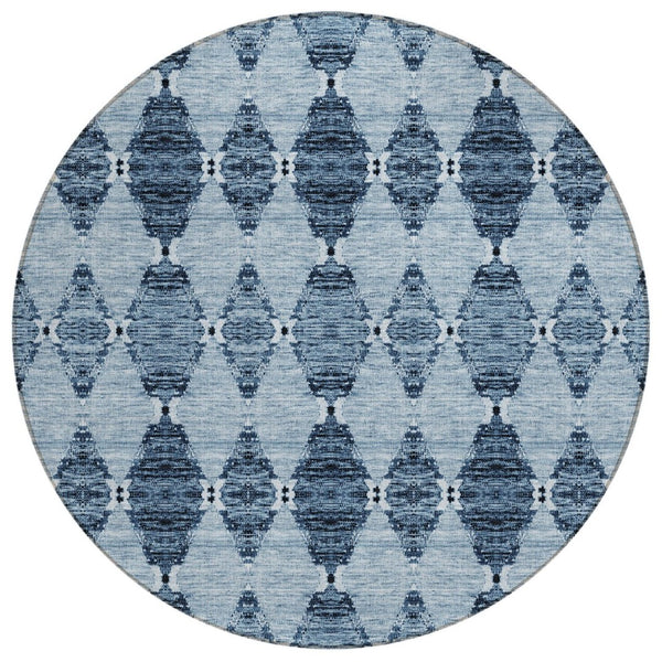 HomeRoots 5' Moroccan Washable Indoor/Outdoor Area Rug in Navy & Denim Blue - Durable, Stylish & Easy Care 8' Round 578138