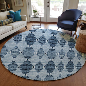Homeroots 3' Stylish Navy Blue Moroccan Area Rug - Washable Indoor/Outdoor Design For High Traffic Spaces 8' Round Polyester 578138