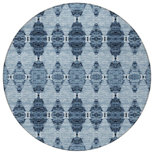 Homeroots 3' Stylish Navy Blue Moroccan Area Rug - Washable Indoor/Outdoor Design For High Traffic Spaces 8' Round Polyester 578138