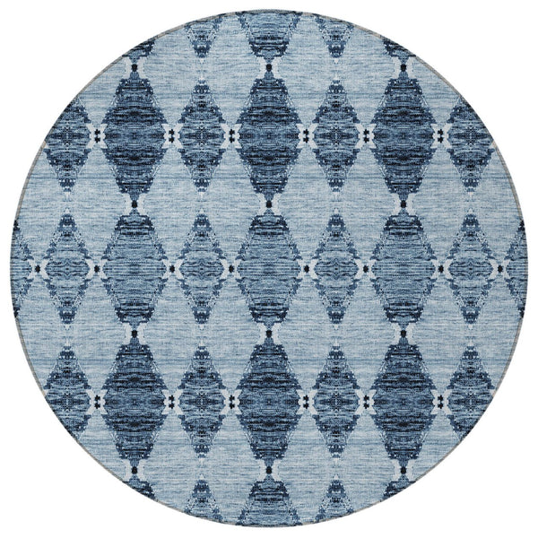 Homeroots 3' Stylish Navy Blue Moroccan Area Rug - Washable Indoor/Outdoor Design For High Traffic Spaces 8' Round Polyester 578138